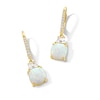 Thumbnail Image 1 of Cushion-Cut Lab-Created Opal and White Lab-Created Sapphire Dangle Drop Earrings in Sterling Silver with 18K Gold Plate