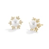 Thumbnail Image 1 of Freshwater Cultured Pearl and White Lab-Created Sapphire Snowflake Stud Earrings in Sterling Silver with 18K Gold Plate