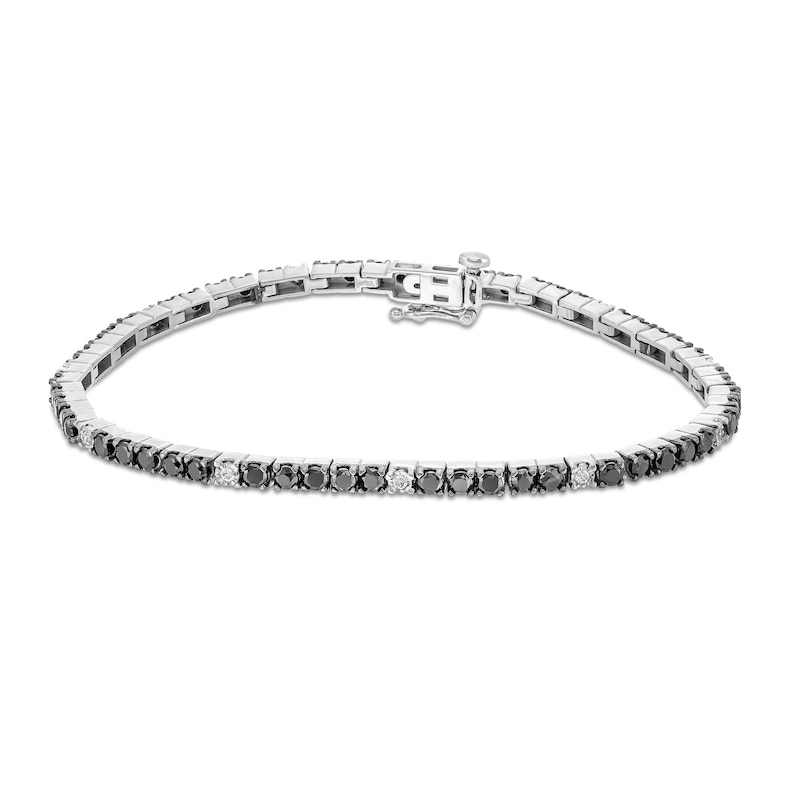 Main Image 1 of 3 CT. T.W. Black and White Diamond Station Line Bracelet in Sterling Silver and Black Rhodium