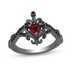 Thumbnail Image 1 of Enchanted Disney Villains Evil Queen Garnet and Black Diamond Heart with Dagger Ring in Black Rhodium Sterling Silver