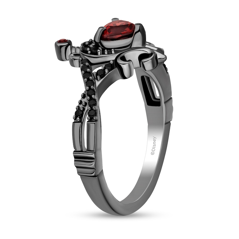 Main Image 2 of Enchanted Disney Villains Evil Queen Garnet and Black Diamond Heart with Dagger Ring in Black Rhodium Sterling Silver