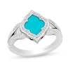 Thumbnail Image 1 of Enchanted Disney Jasmine Turquoise and 1/6 CT. T.W. Diamond Quatrefoil Frame Split Shank Ring in Sterling Silver