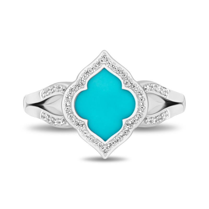 Main Image 4 of Enchanted Disney Jasmine Turquoise and 1/6 CT. T.W. Diamond Quatrefoil Frame Split Shank Ring in Sterling Silver