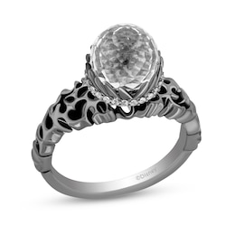 Enchanted Disney Villains Ursula White Quartz and Diamond Coral Shank Ring in Sterling Silver with Black Rhodium