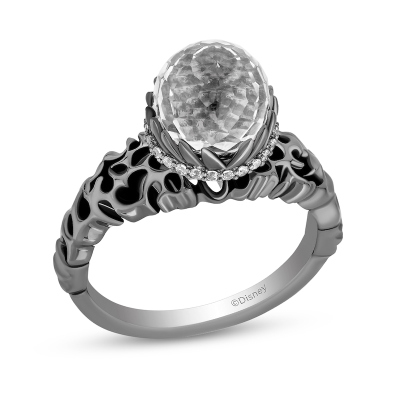 Main Image 1 of Enchanted Disney Villains Ursula White Quartz and Diamond Coral Shank Ring in Sterling Silver with Black Rhodium