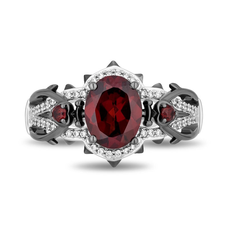 Main Image 4 of Enchanted Disney Villains Evil Queen Oval Garnet and 1/6 CT. T.W. Diamond Heart with Dagger Ring in Sterling Silver