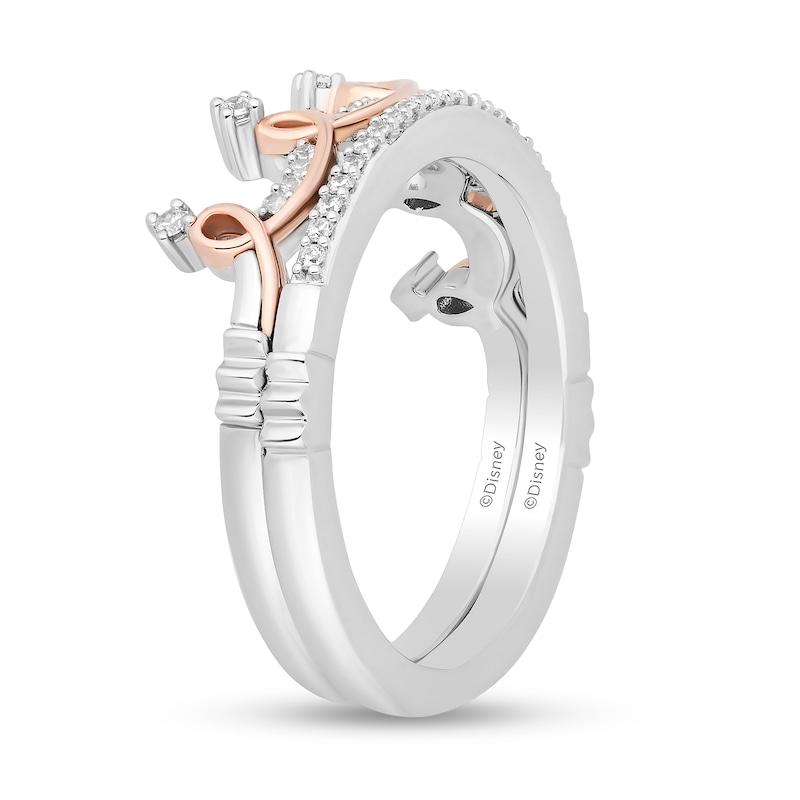 Enchanted Disney Majestic Princess 1/6 CT. T.W. Diamond Crown Two Piece Ring Set in Sterling Silver and 10K Rose Gold