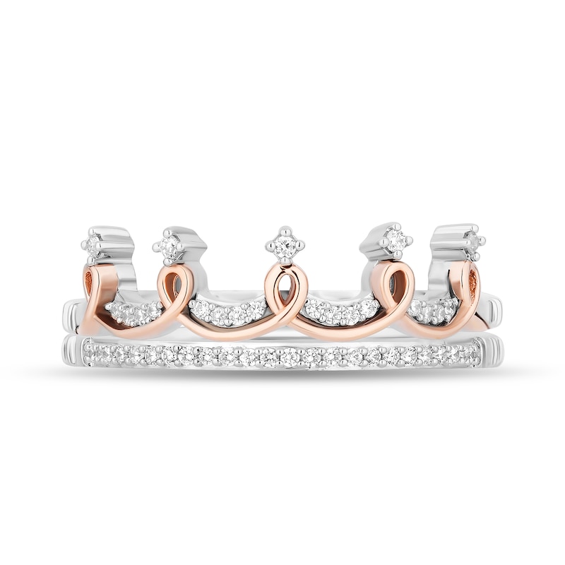 Main Image 3 of Enchanted Disney Majestic Princess 1/6 CT. T.W. Diamond Crown Two Piece Ring Set in Sterling Silver and 10K Rose Gold