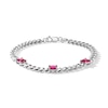 Thumbnail Image 1 of 5.0mm Princess-Cut Lab-Created Ruby Station Cuban Curb Chain Bracelet in Sterling Silver - 7.25&quot;