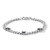 Thumbnail Image 1 of 5.0mm Princess-Cut Blue Lab-Created Sapphire Station Cuban Curb Chain Bracelet in Sterling Silver - 7.25&quot;