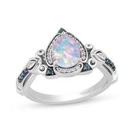 Enchanted Disney Cinderella Lab-Created Opal and London Blue Topaz with Diamond Frame Carriage Ring in Sterling Silver