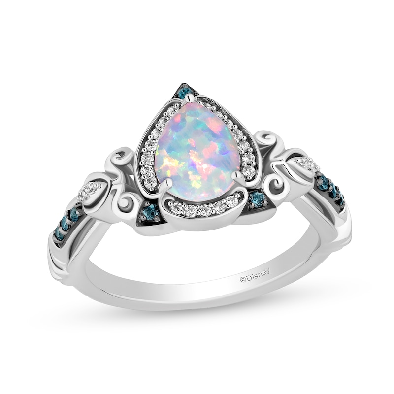 Main Image 1 of Enchanted Disney Cinderella Lab-Created Opal and London Blue Topaz with Diamond Frame Carriage Ring in Sterling Silver