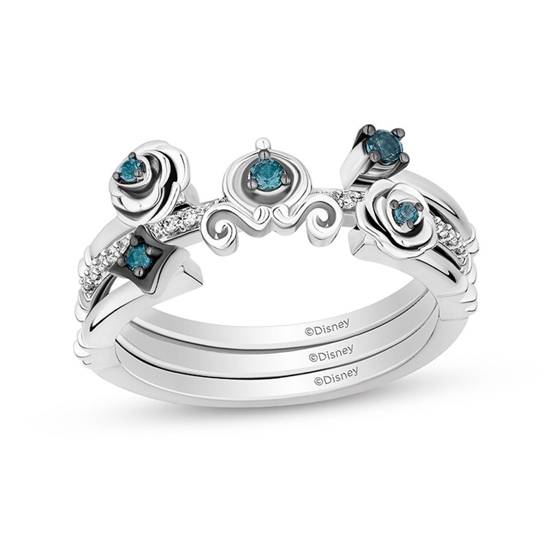 Main Image 1 of Enchanted Disney Cinderella London Blue Topaz and 1/15 CT. T.W. Diamond Three Piece Ring Set in Sterling Silver