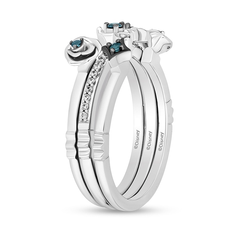 Main Image 2 of Enchanted Disney Cinderella London Blue Topaz and 1/15 CT. T.W. Diamond Three Piece Ring Set in Sterling Silver