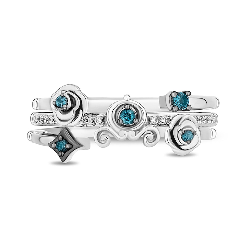 Main Image 3 of Enchanted Disney Cinderella London Blue Topaz and 1/15 CT. T.W. Diamond Three Piece Ring Set in Sterling Silver