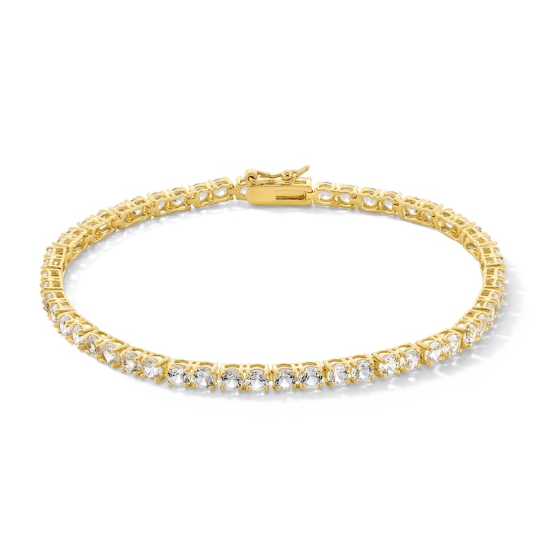 Main Image 1 of White Lab-Created Sapphire Tennis Bracelet in Sterling Silver with 18K Gold Plate - 7.25&quot;