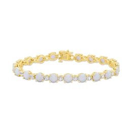 Lab-Created Opal and White Lab-Created Sapphire Alternating Bracelet in Sterling Silver with 24K Gold Plate - 7.5&quot;