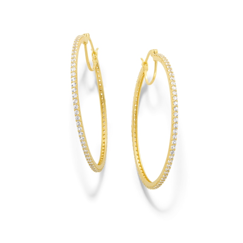 Main Image 1 of White Lab-Created Sapphire Large Hoop Earrings in Sterling Silver with 18K Gold Plate