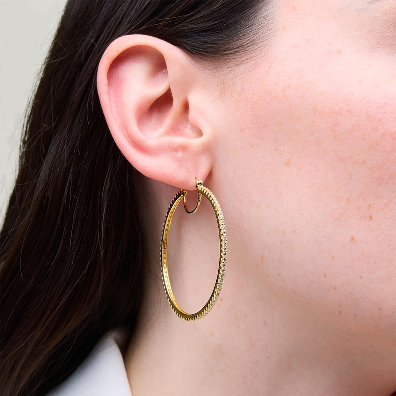 Main Image 2 of White Lab-Created Sapphire Large Hoop Earrings in Sterling Silver with 18K Gold Plate