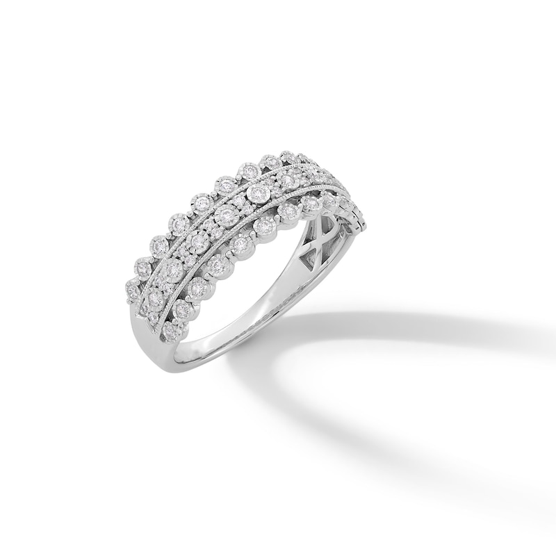 1/3 CT. T.W. Diamond Multi-Row Scallop Edge Vintage-Style Anniversary Band in 10K White Gold