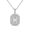 Thumbnail Image 0 of Emerald-Cut White Lab-Created Sapphire Double Octagon Frame Pendant in Sterling Silver