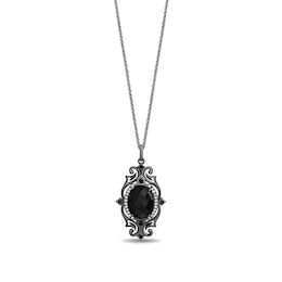 Enchanted Disney Villains Maleficent Oval Onyx and Diamond Scroll Frame Pendant in Black Rhodium Sterling Silver