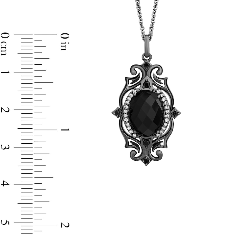 Main Image 3 of Enchanted Disney Villains Maleficent Oval Onyx and Diamond Scroll Frame Pendant in Black Rhodium Sterling Silver