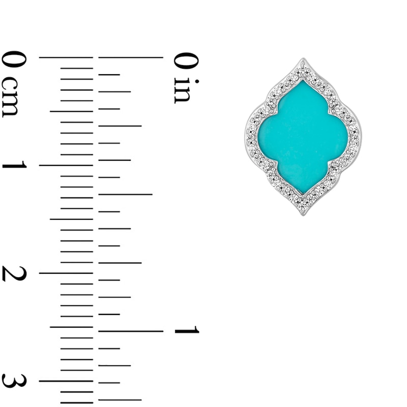 Main Image 3 of Enchanted Disney Jasmine Turquoise and 1/6 CT. T.W. Diamond Quatrefoil Frame Stud Earrings in Sterling Silver