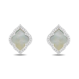 Enchanted Disney Jasmine Mother-of-Pearl and 1/6 CT. T.W. Diamond Quatrefoil Frame Stud Earrings in Sterling Silver