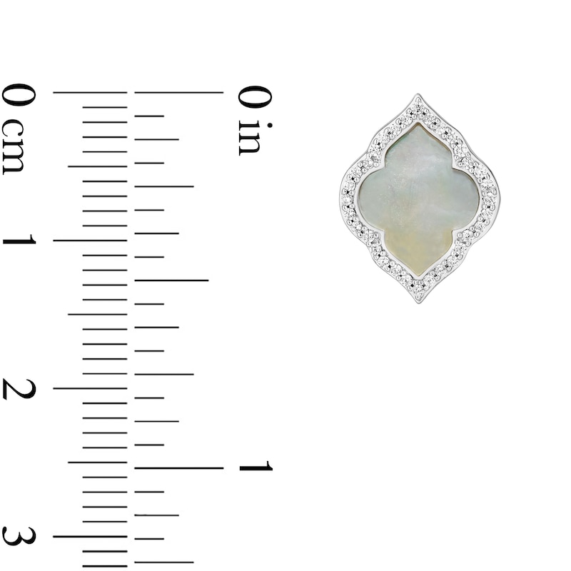 Main Image 3 of Enchanted Disney Jasmine Mother-of-Pearl and 1/6 CT. T.W. Diamond Quatrefoil Frame Stud Earrings in Sterling Silver