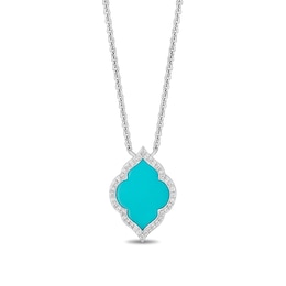 Enchanted Disney Jasmine Turquoise and 1/8 CT. T.W. Diamond Quatrefoil Frame Necklace in Sterling Silver