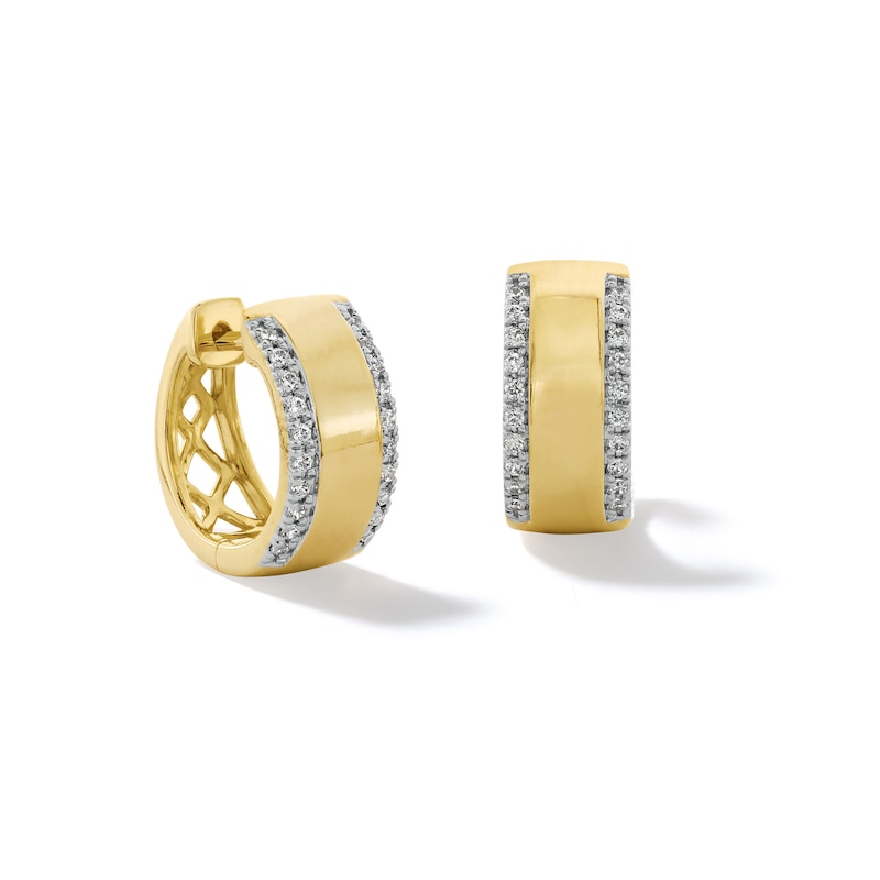 Main Image 1 of 1/6 CT. T.W. Diamond Edge Huggie Hoop Earrings in 10K Gold