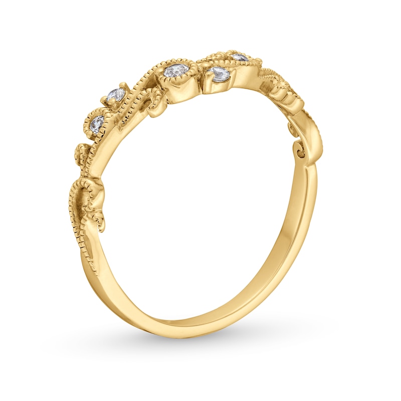 Main Image 3 of 1/10 CT. T.W. Diamond Filigree Vintage-Style Contour Anniversary Band in 10K Gold