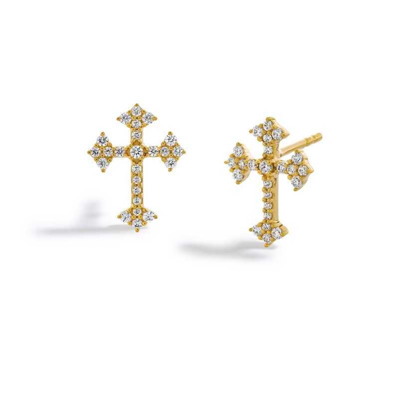 1/4 CT. T.W. Diamond Gothic-Style Cross Stud Earrings in 10K Gold