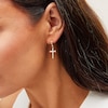 Thumbnail Image 2 of 1/10 CT. T.W. Diamond Solitaire Cross Dangle Hoop Earrings in 10K Gold