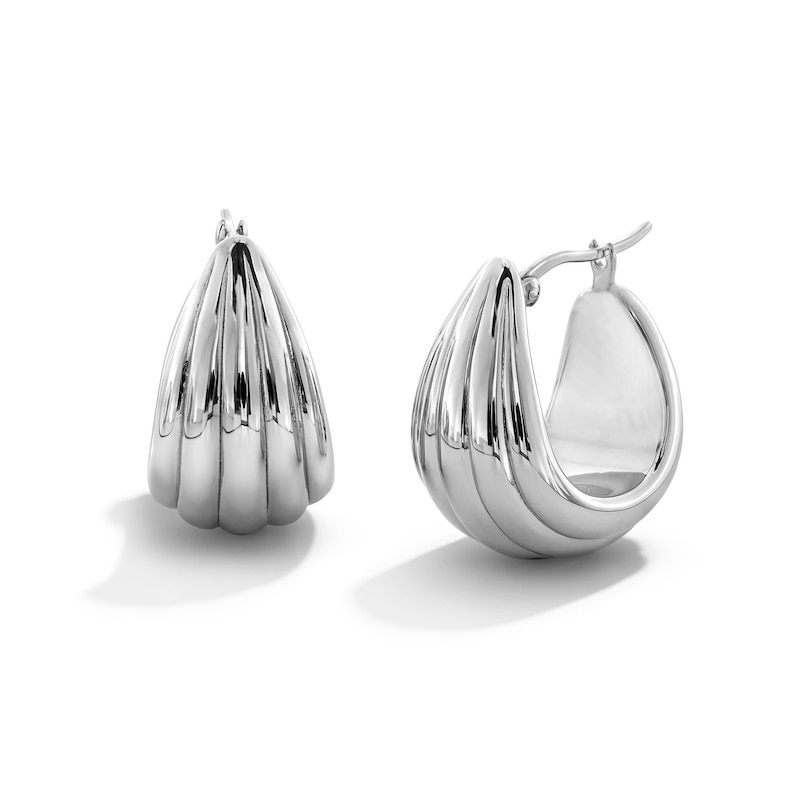 Main Image 1 of 22.0mm Ribbed Tapered Oval Hoop Earrings in Solid Sterling Silver