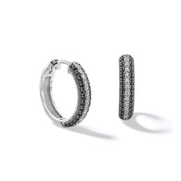 1/3 CT. T.W. Black and White Diamond Triple Row Huggie Hoop Earrings in Sterling Silver