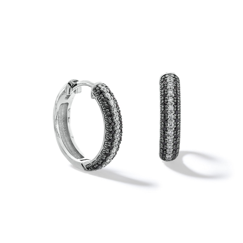 1/3 CT. T.W. Black and White Diamond Triple Row Huggie Hoop Earrings in Sterling Silver