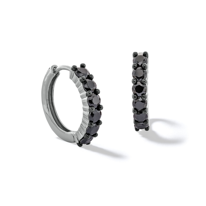 3/4 CT. T.W. Black Diamond Huggie Hoop Earrings in Sterling Silver