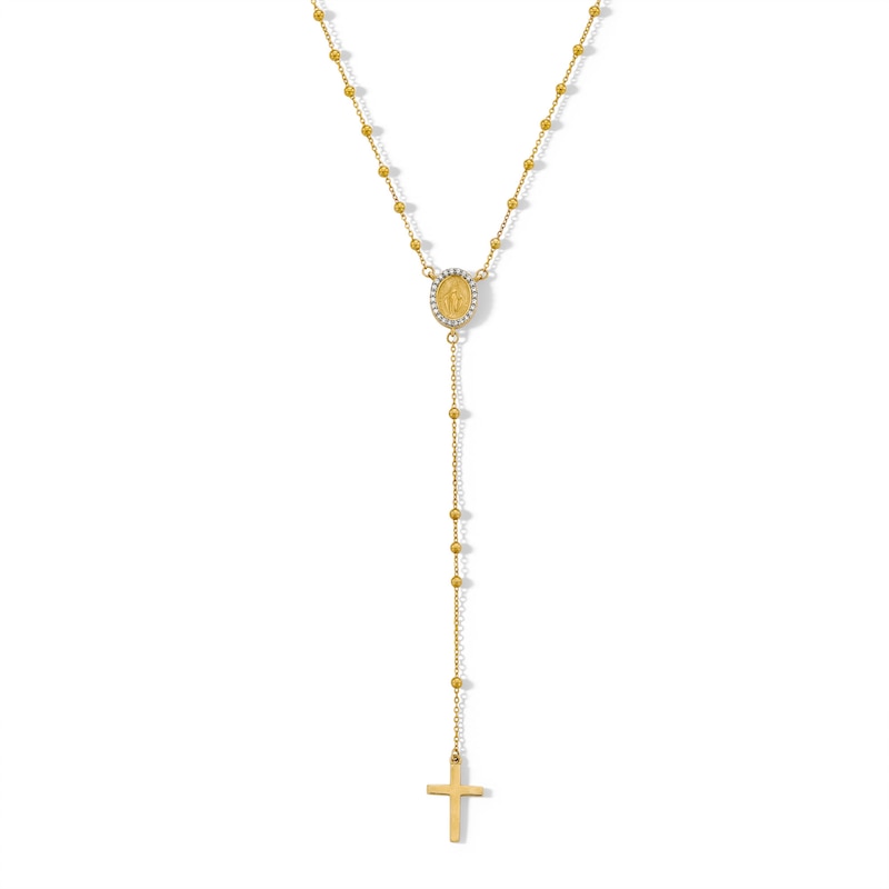 Diamond Accent Beaded Rosary Necklace in 10K Gold - 18.5"