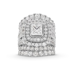 7 CT. T.W. Princess-Cut Certified Lab-Created Diamond Double Cushion Frame Multi-Row Bridal Set in 14K White Gold