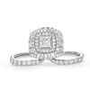 Thumbnail Image 3 of 7 CT. T.W. Princess-Cut Certified Lab-Created Diamond Double Cushion Frame Multi-Row Bridal Set in 14K White Gold