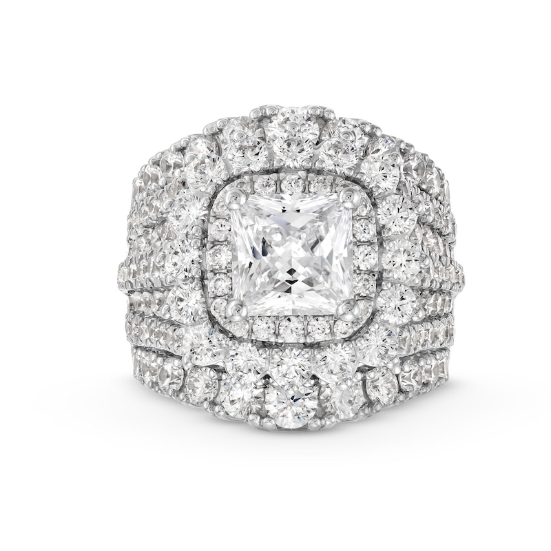 Main Image 1 of 7-1/2 CT. T.W. Princess-Cut Certified Lab-Created Diamond Double Frame Multi-Row Engagement Ring in 14K White Gold