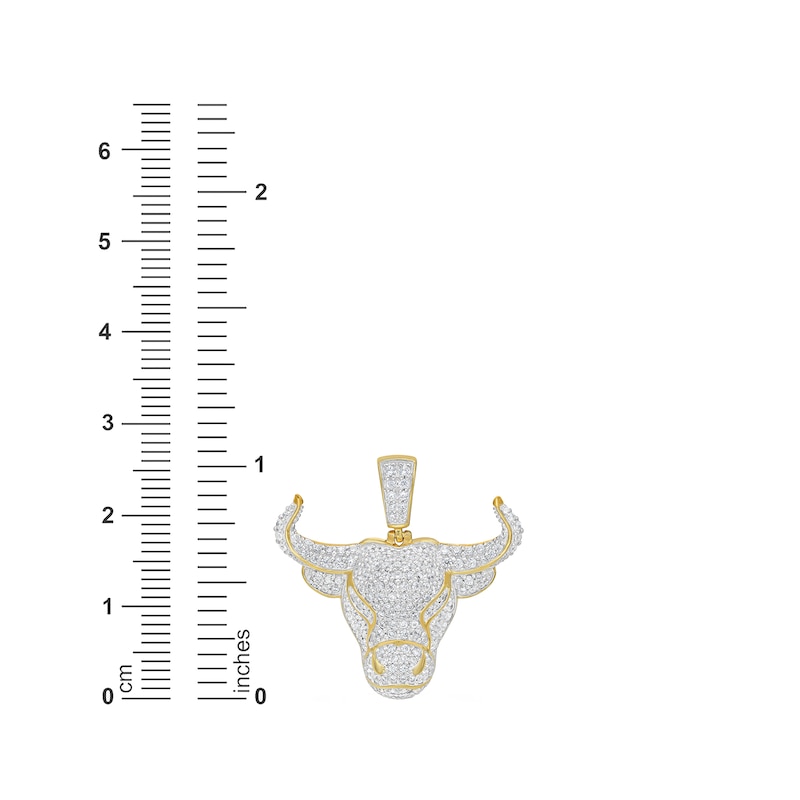 Main Image 4 of 1 CT. T.W. Diamond Bull Head Necklace Charm in 10K Gold