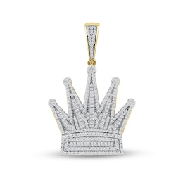 1-1/5 CT. T.W. Baguette and Round Diamond Crown Necklace Charm in 10K Gold