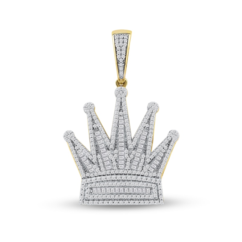 Main Image 1 of 1-1/5 CT. T.W. Baguette and Round Diamond Crown Necklace Charm in 10K Gold