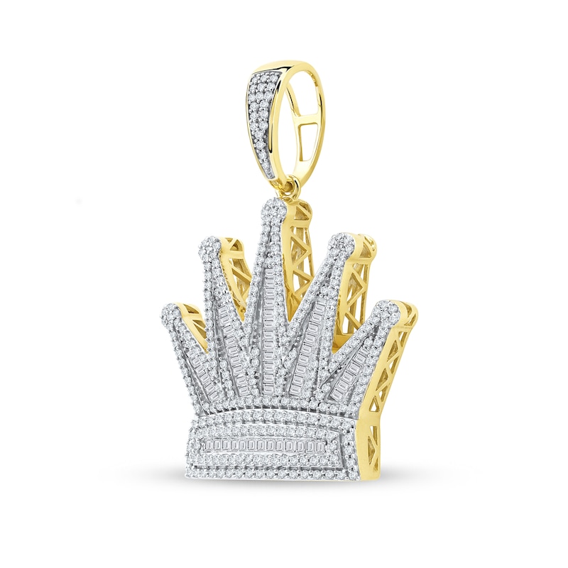 Main Image 2 of 1-1/5 CT. T.W. Baguette and Round Diamond Crown Necklace Charm in 10K Gold