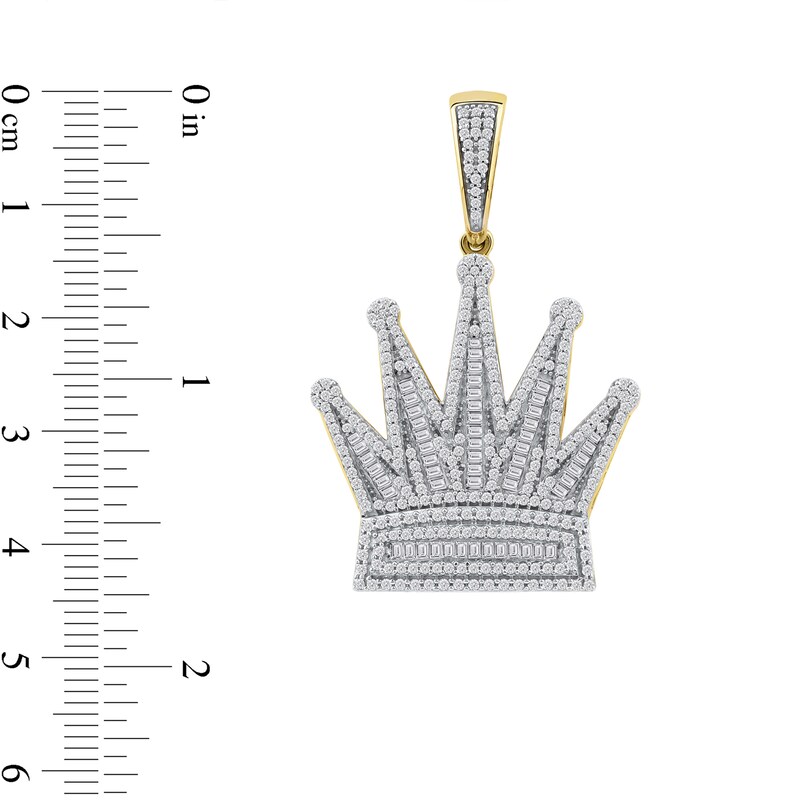 Main Image 3 of 1-1/5 CT. T.W. Baguette and Round Diamond Crown Necklace Charm in 10K Gold