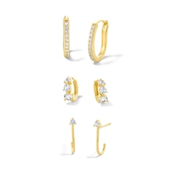 White Lab-Created Sapphire Three Piece Hoop Earrings Set in Sterling Silver with 18K Gold Plate