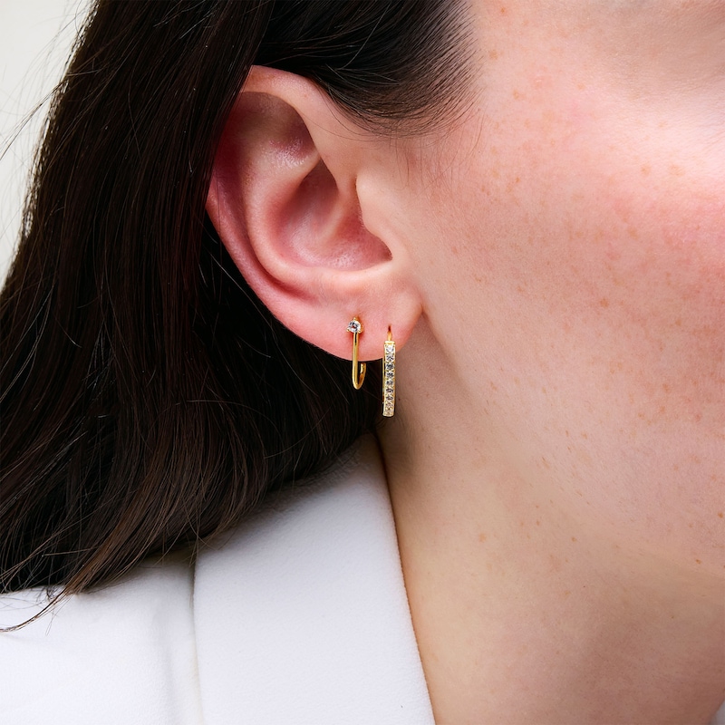 Main Image 2 of White Lab-Created Sapphire Three Piece Hoop Earrings Set in Sterling Silver with 18K Gold Plate